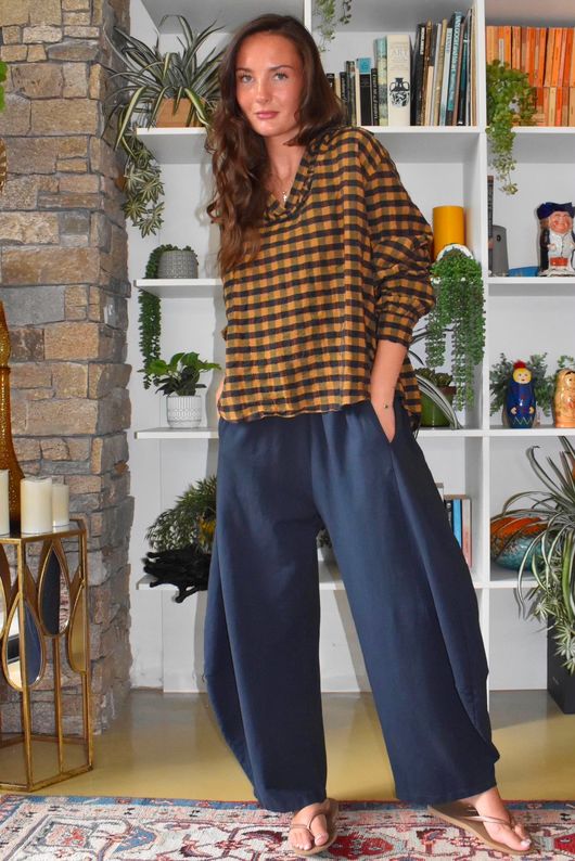 Bibi Gingham Frill Neck Shirt Ochre